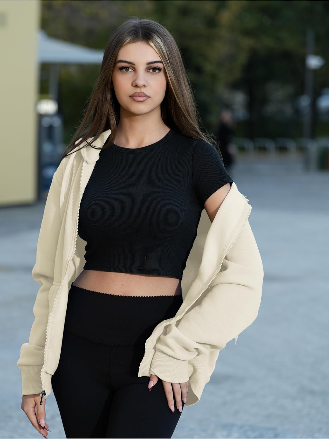 Oversized Zip Up Hoodie for Women, Soft Fleece Cotton Blend, Cozy Full Zip Sweatshirt - Image 3