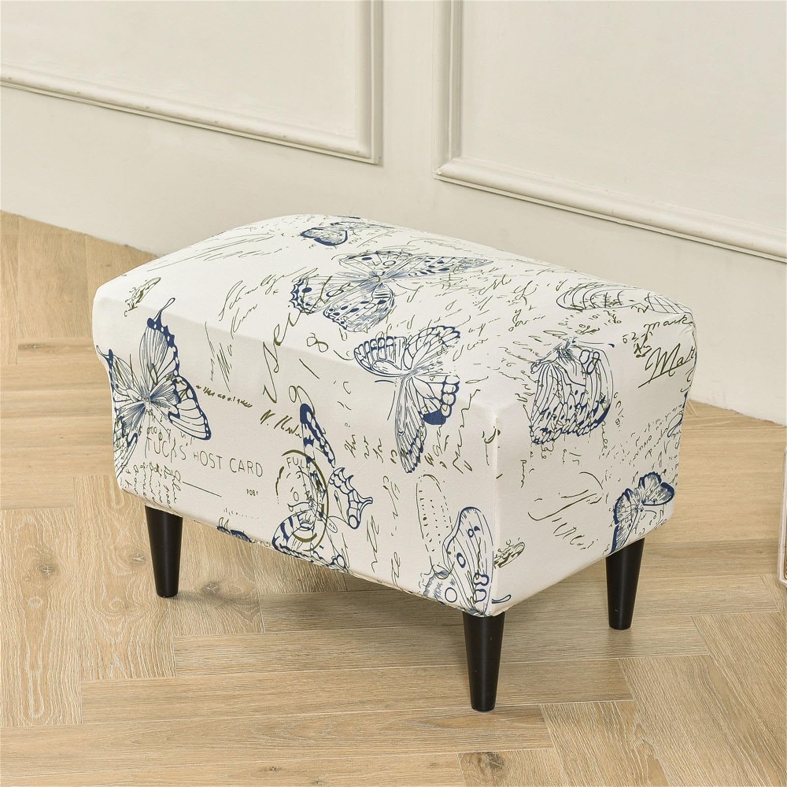 Lukery Ottoman Cover Stretch Rectangle, Footstool Slipcover with Elastic Bottom Removable Washable Pouffe Cover Footrest Stool Protector for Living Room Bedroom (Butterfly,40x60cm)