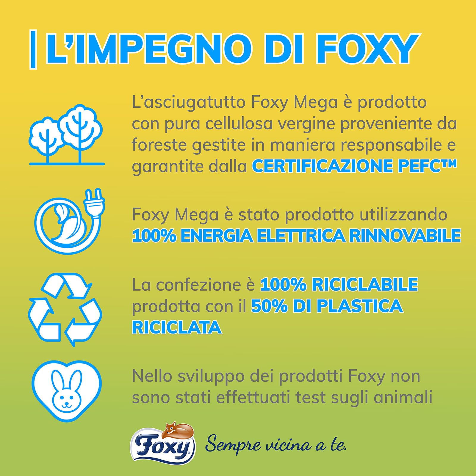 Foxy Mega | Asciugatutto Lunga Durata 18 Rotoli | 95 Strappi Per Rotolo | Decorato| Certificazione PEFC | Confezione Riciclabile Prodotta Con Plastica Riciclata