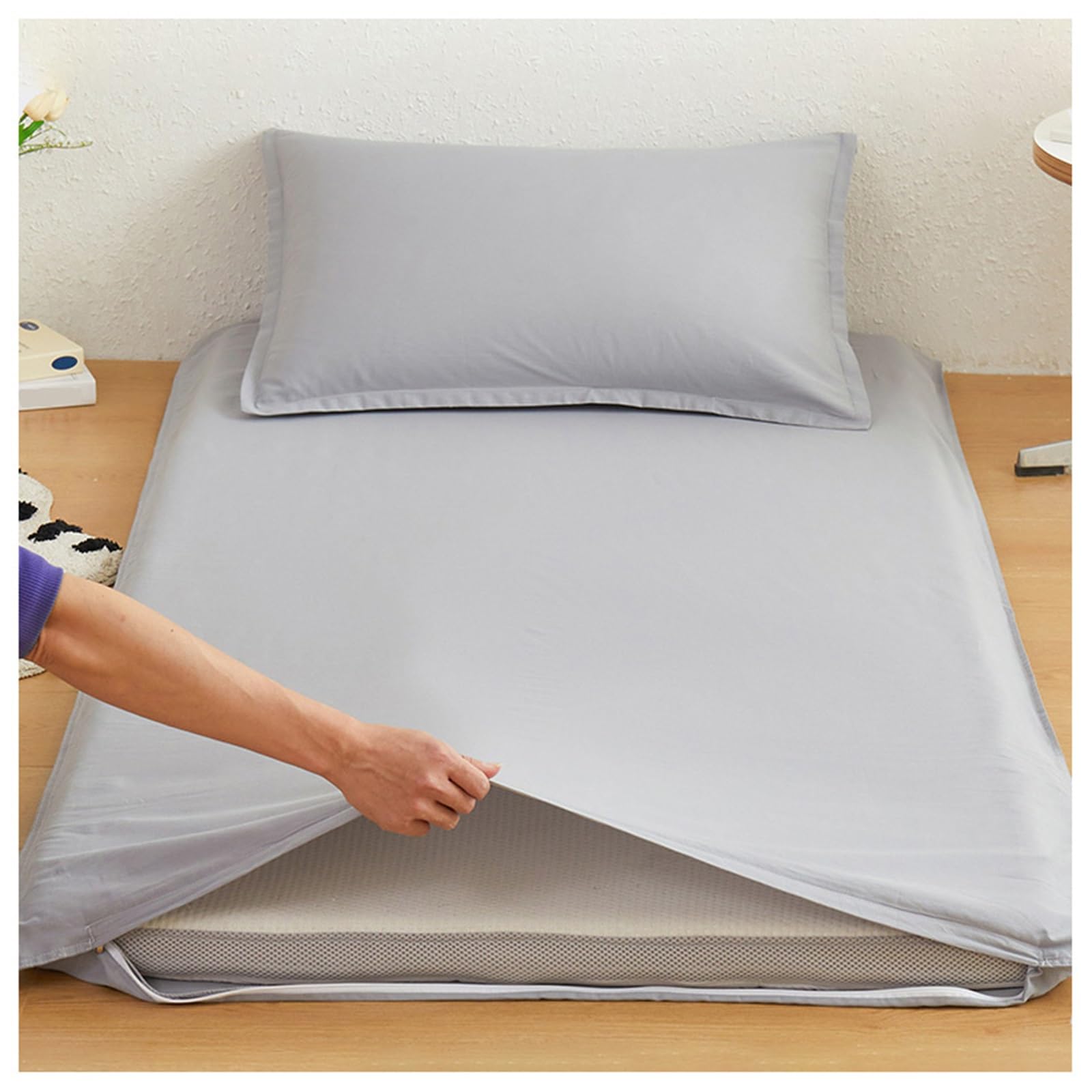 Cotton Floor Futon Mattress Cover, Japanese Futon Cover with Zipper Twin Full Queen, for Traditional Japanese Floor Mattress, Tatami, Washable(Light gray,100x200cm/39x79in)