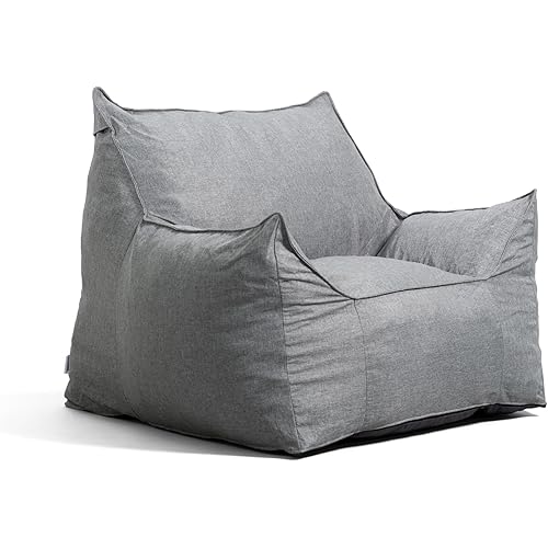 Big Joe Imperial Lounger Foam Filled Bean Bag Armchair with Removable Cover, Gray Union, Durable Woven Polyester, 4 feet Big