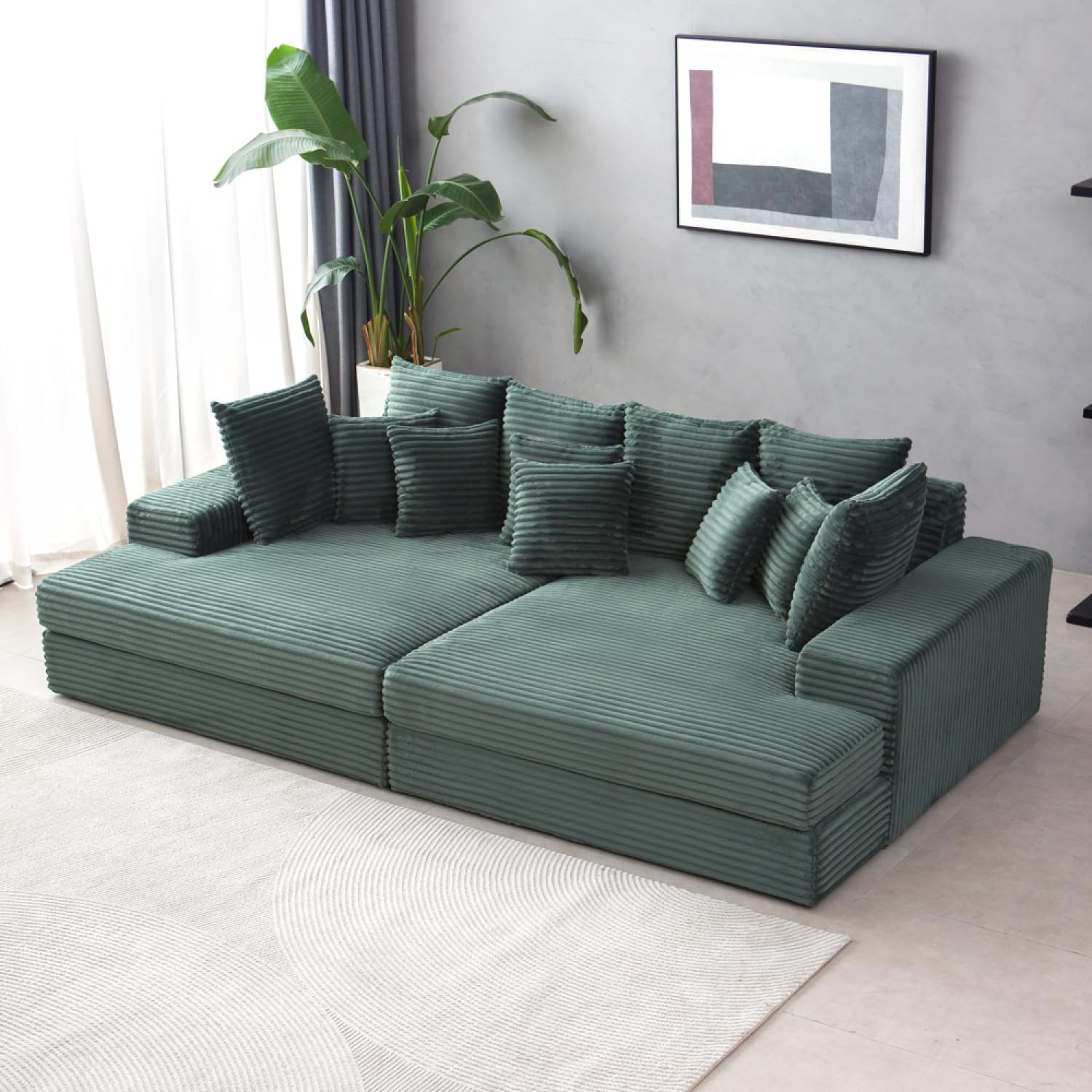 CONCEPTO FÁBRICA | Sofá Cardiff 4 plazas Pan Verde | Módulos simétricos | Cojines Desenfundables | Asiento profundo y confort Mediados de granja | Diseño Chic e Casual | Estructura de madera maciza