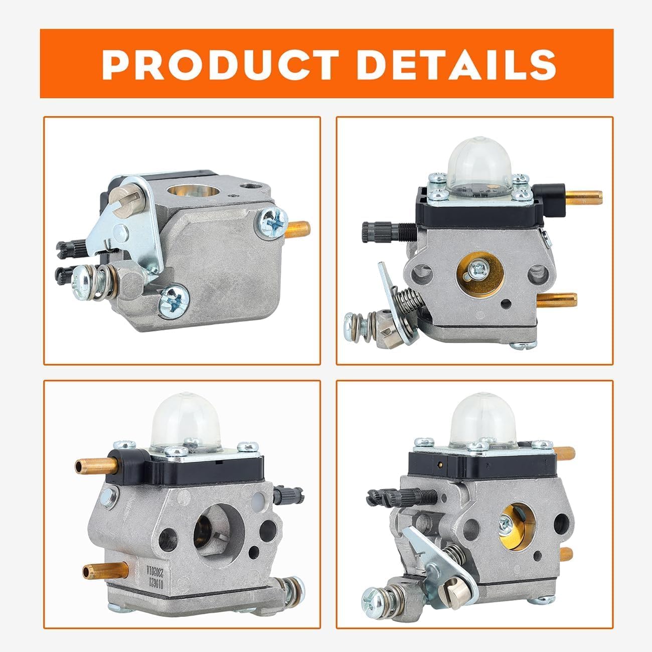 Hipa C1U-K54A Carburetor with labels for high speed screw, low speed screw, idle speed screw, impulse port, fuel inlet line, and fuel return line