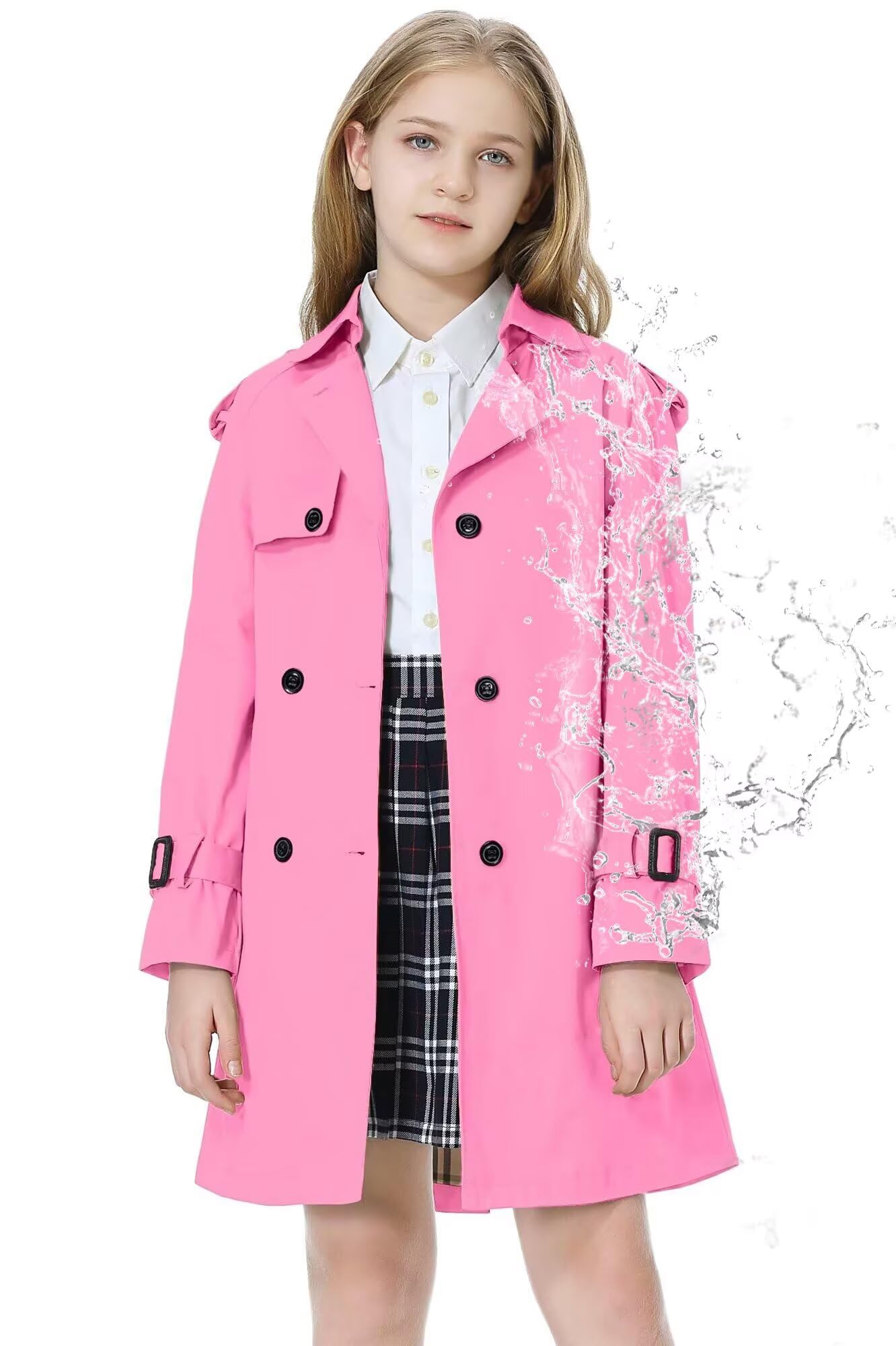 Betusline Girls Trench Coat Double Breasted Outerwear Raincoat