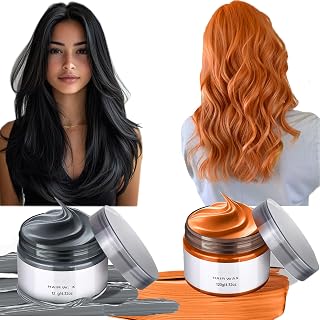 Temporary Orange Hair Spray Color, Luxury Coloring Mud Black Hair Dye Wax, Washable Treatment with All Day Hold-Non-Greasy Matte Hairstyle for Party, Carnival, Cosplay Girls Kids, Men Women(2pcs)