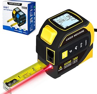 4-in-1 Laser Tape Measure, 328FT Laser Distance Meter with 16FT Tape | Cross-Line Laser Level, Dual-Axis Angle, Backlit LCD, Distance/Area/Volume, Pythagorean Theorem & Angle Measurement