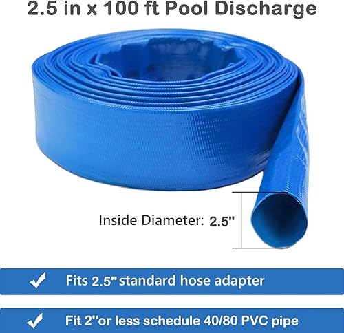 Miniatura 73 de Eastrans Manguera de retrolavado de piscina de 2 pulgadas x 25 pies, manguera de descarga plana resistente, resistente a la intemperie y a las Azul