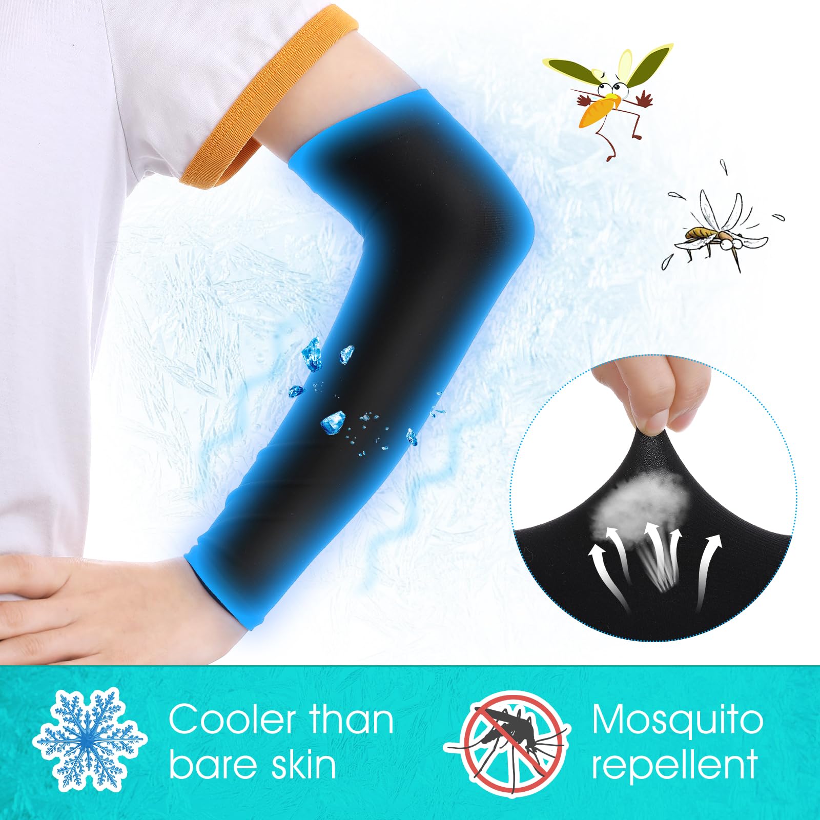 Telooco 2 Pares Mangas Niños Mangas de Protección Solar Protectores de Brazos Negro Blanco Seda de Hielo Comprimida Anti-UV Anticortes para Niños y Niñas
