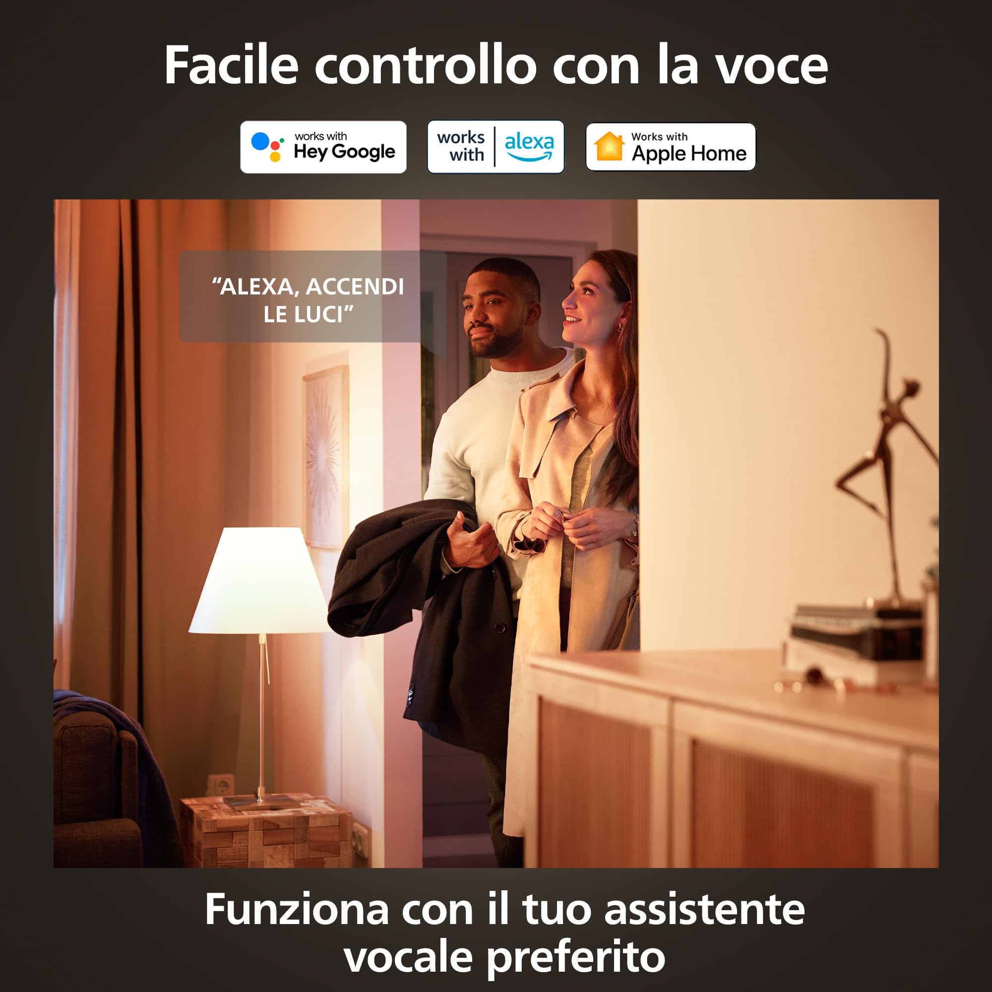 Philips Hue White Ambiance, Faretto LED Smart GU10, Luce Bianca da calda a fredda, 400lm, Compatibile con Bluetooth, controllo vocale con Alexa, Apple Home e Google Assistant, pack da 3