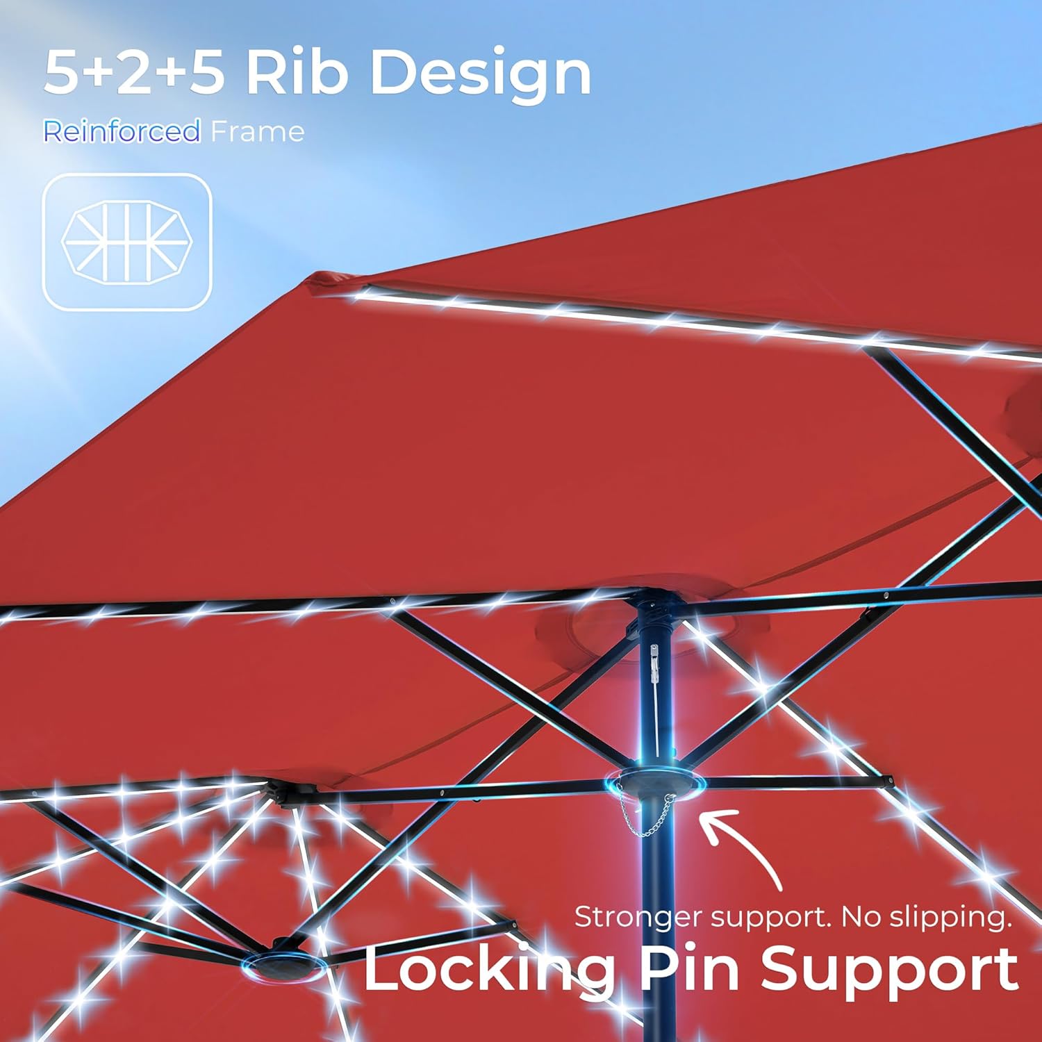 SUPERJARE 15ft Large Patio Umbrella with Base included, Double Sided Outdoor Umbrella with Solar Lights, Pool Umbrella with Fade Resistant Canopy for Deck, Porch, Yard, Balcony, Burgundy