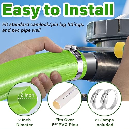 Miniatura 5 de Jin&Bao Manguera de retrolavado de piscina de 2 pulgadas de diámetro, 75 pies con abrazadera, resistente a la intemperie y a las explosiones, tubo