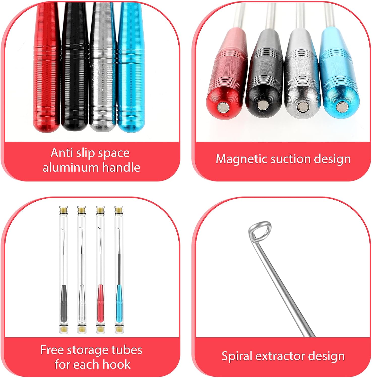 AHQiZFX 4 Pcs Fish Hook Remover, Fishing Hook Quick Removal Device, Security Extractor Fishhook Disconnect Removal Tool, Gear Security Equipment Kit, Hook Extractor Accessories Tools with Storage Tube