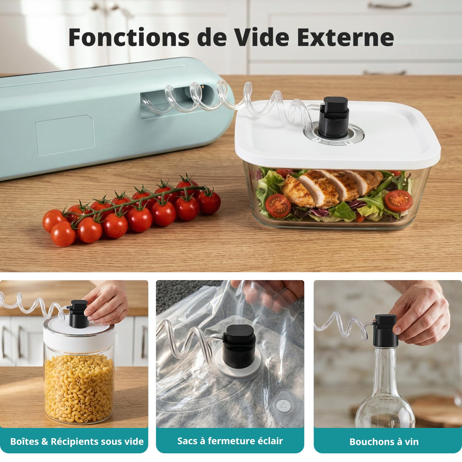 AIRMSEN Machine sous Vide 6-en-1 Entièrement Automatique avec Fonction de Gonflage, Aspiration Profonde Automatique, Coupe-sac Intégré et Rangement de Tuyau, Modes Sec & Humide, Vert Menthe
