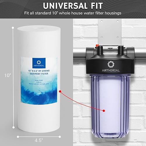 Miniatura 5 de Airthereal Filtro de agua de sedimentos PP para toda la casa de 10 x 4.5 pulgadas, cartucho de repuesto de filtro de agua de 10 pulgadas para agua