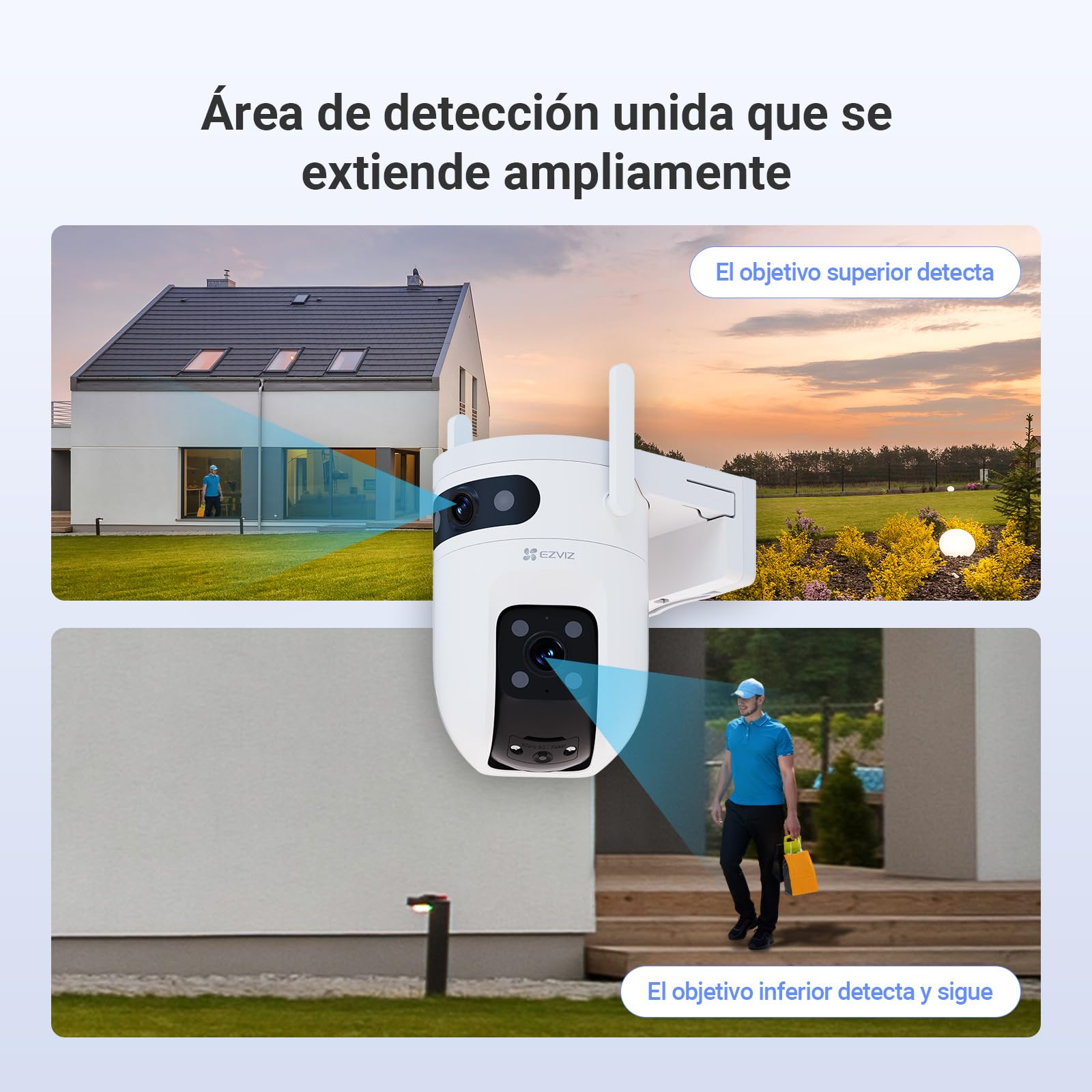 EZVIZ C9C Cámara de Vigilancia Exterior 2K con Doble Lente (3MP+3MP), Cobertura 360°, Visión Nocturna en Color, IA Detección de Personas y Vehículos, Audio Bidireccional, Compatible con Alexa