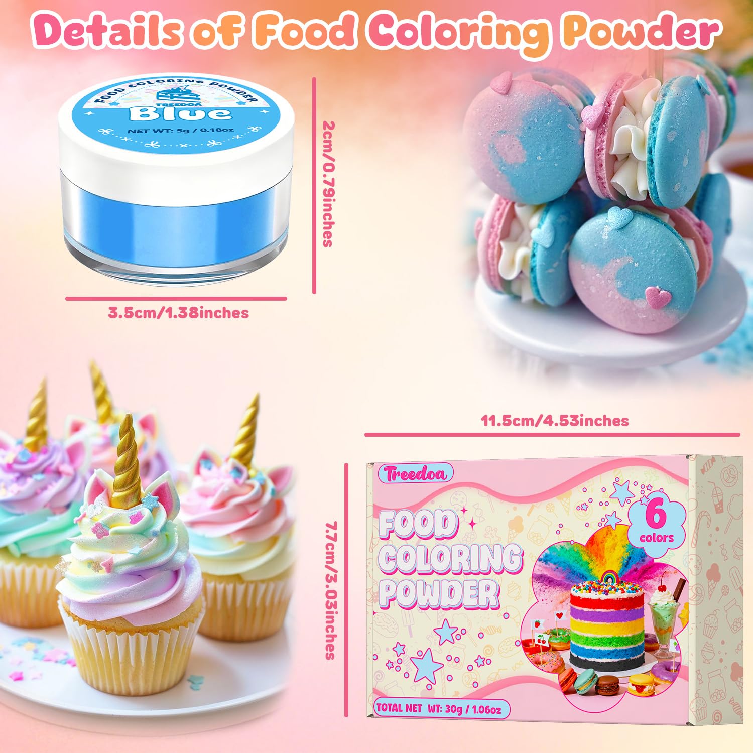 Colorante Alimentario en Polvo 6 Colores Vibrantes Repostería Alta Concentración 5g