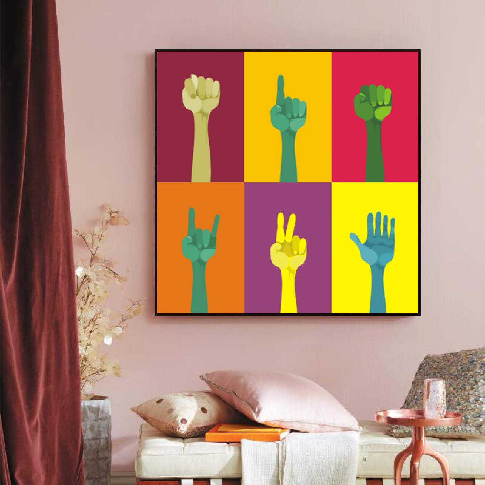 Art moderne abstrait toile colorée 80x80 cm pour dynamiser la déco de chambre d'adolescent