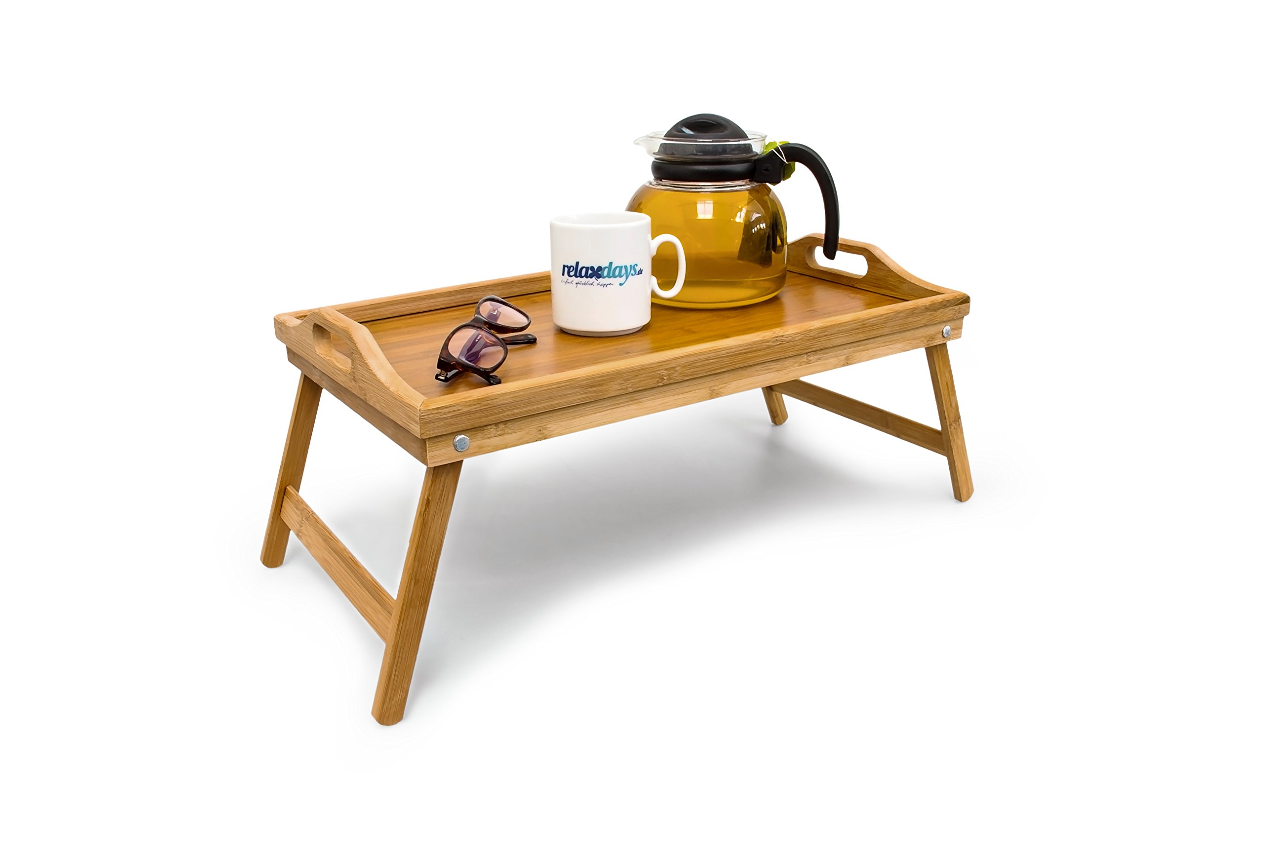 Relaxdays Bamboo Breakfast Tray Wooden Bed Serving Table