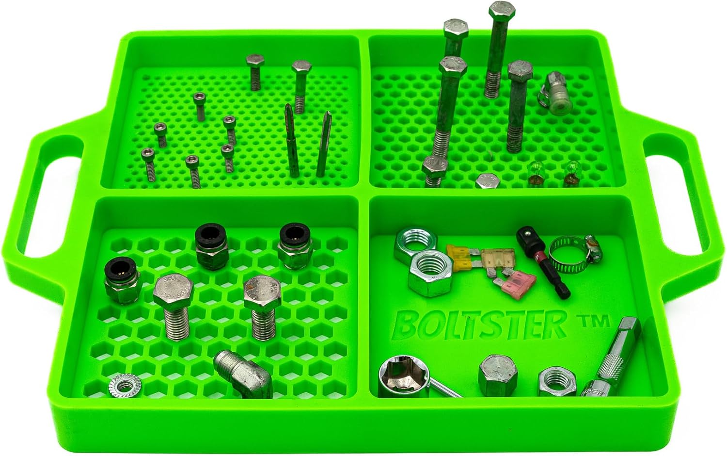 Boltster Flexible Organizing Tray (GREEN) – Professional Silicone Tool Tray for Bolts, Screws, and Fasteners – Non-Slip, Heat & Chemical Resistant – Automotive, Mechanic, Garage Organizer