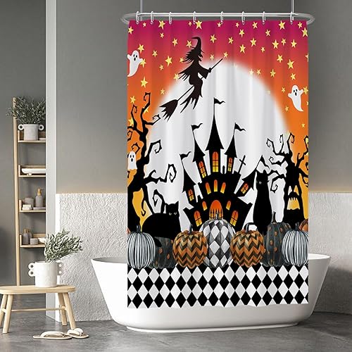 Miniatura 180 de Baocicco Juego de cortinas de ducha de fantasmas de Halloween, encantadores fantasmas de dibujos animados, divertidos trucos o tratos, cortinas de