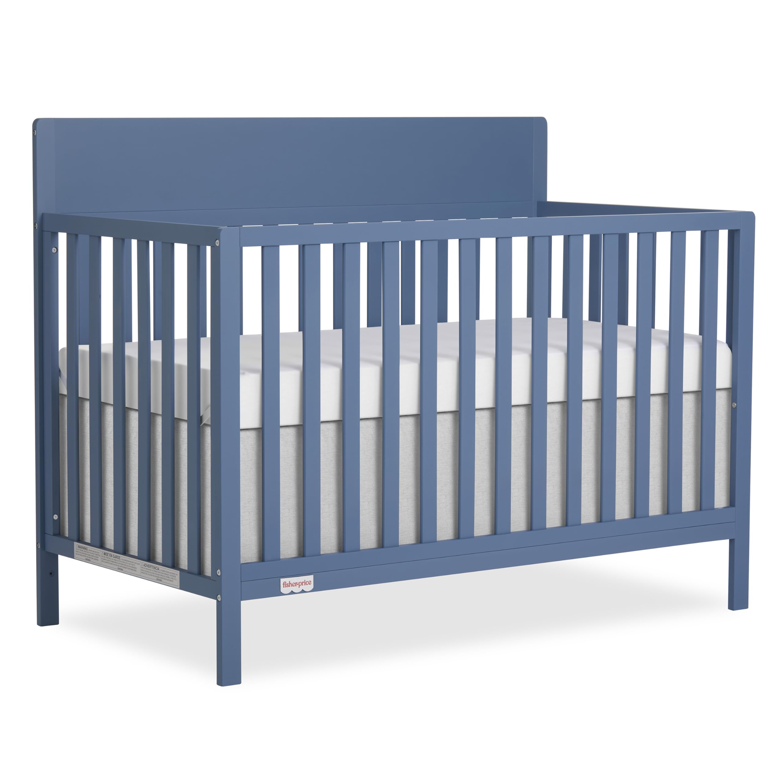 Fisher-Price Meadowbrook 4-in-1 Convertible Full Size Baby Crib, Wooden Nursery Furniture, Converts to Toddler Bed with Guardrail, Daybed &amp; Full-Size Bed, Greenguard Gold &amp; BSA Certified, Blue