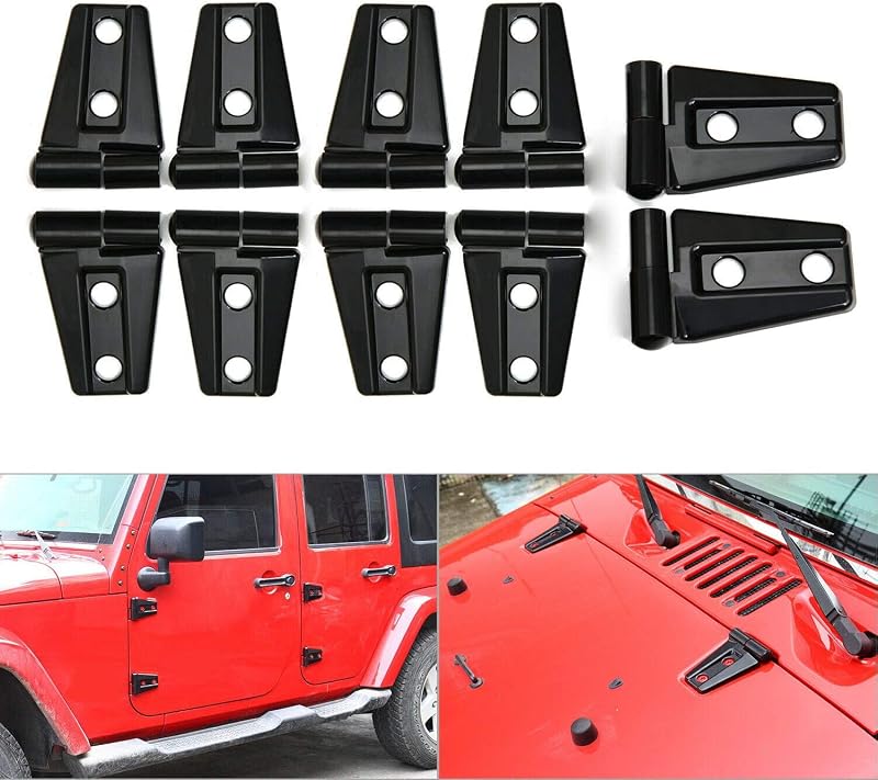 Capas de acabamento para dobradiças do capô e portas JeCar para Jeep Wrangler JK 4 portas 2007–2018 – 10 unidades
