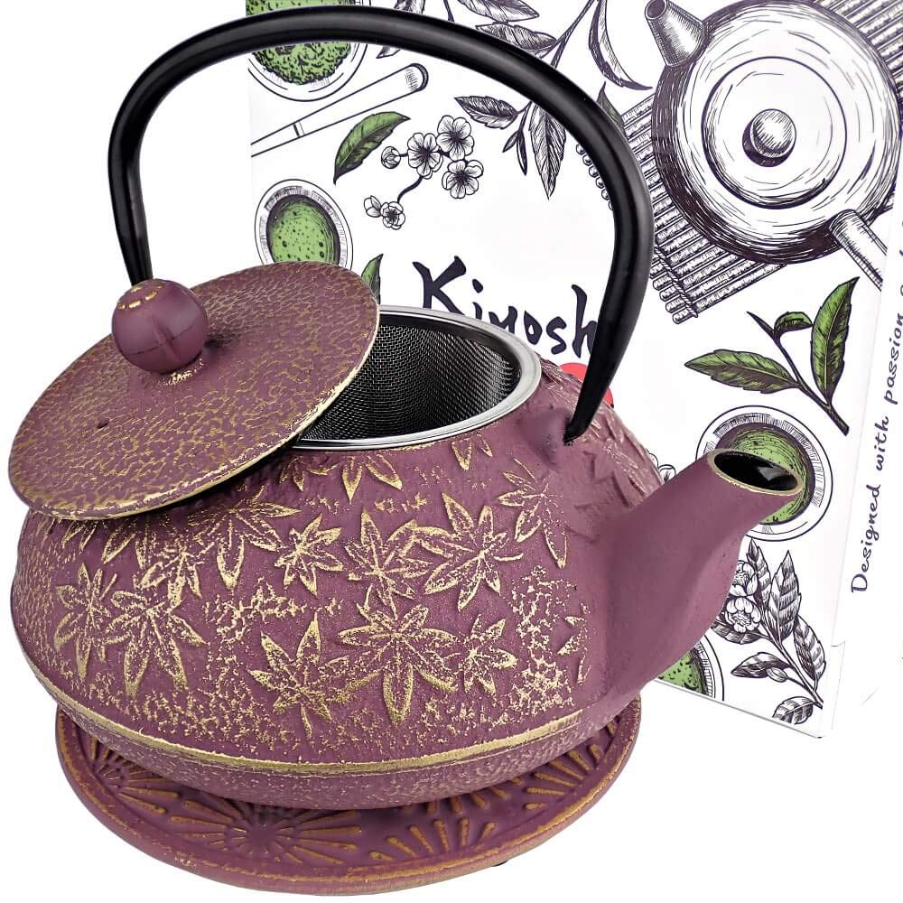 Japanese Cast Iron Teapot Large Capacity 40Oz with Trivet and Loose Leaf Tea Infuser, Cast Iron Tea Kettle Stovetop Safe. Tetsubin Coated with Enamel Interior.