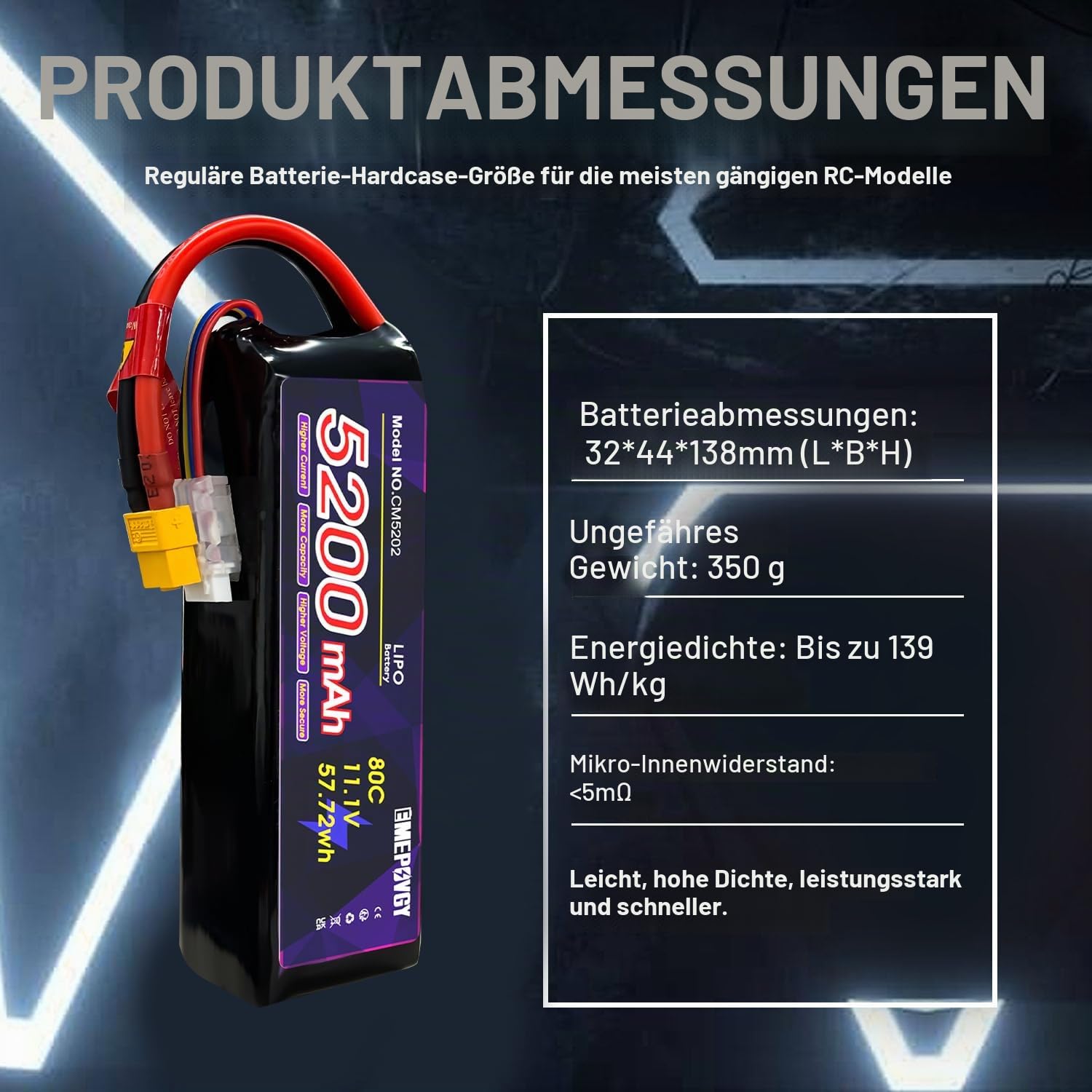 Lipo-Akku, 11,1 V, 3S, 5200 mAh, 80 C, Lipos, weiche Hülle mit XT60-Anschluss für ferngesteuertes Auto, Flugzeug, Hubschrauber, Boot, Rennen, RC Hobby (2 Packungen)