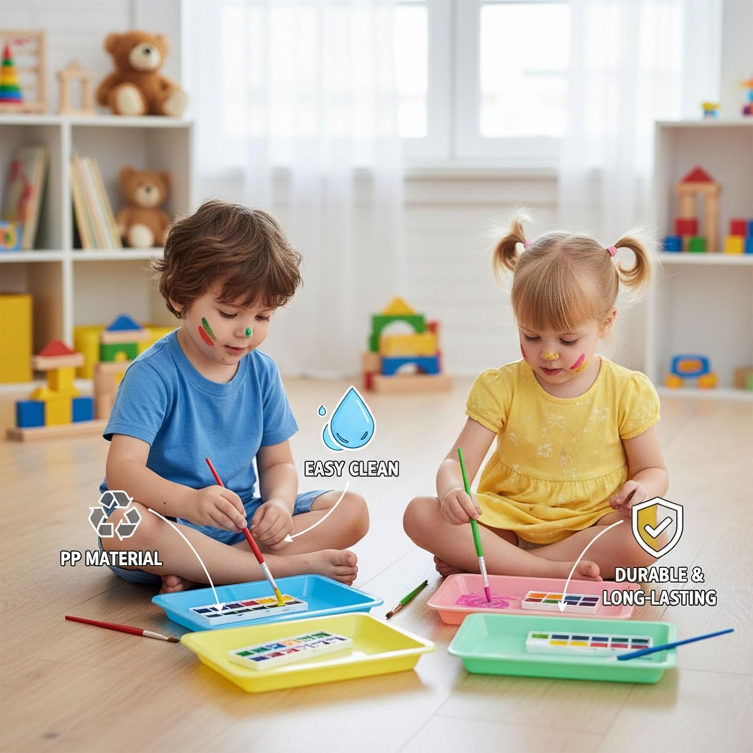 Art Trays, 10 Pack Plastic Craft Trays, Shallow Sensory Trays for Playdough, Sand, Painting, Activity Trays for Classroom, Flat Color Trays for Art Projects