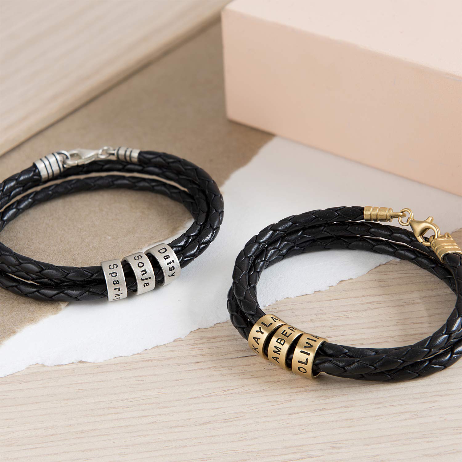 MYKA – Personalizzato Bracciale Regolabile in Pelle Intrecciata Personalizzabile con Perline Personalizzate Incise in Argento Sterling – Regalo per donna – Regalo per Natale5