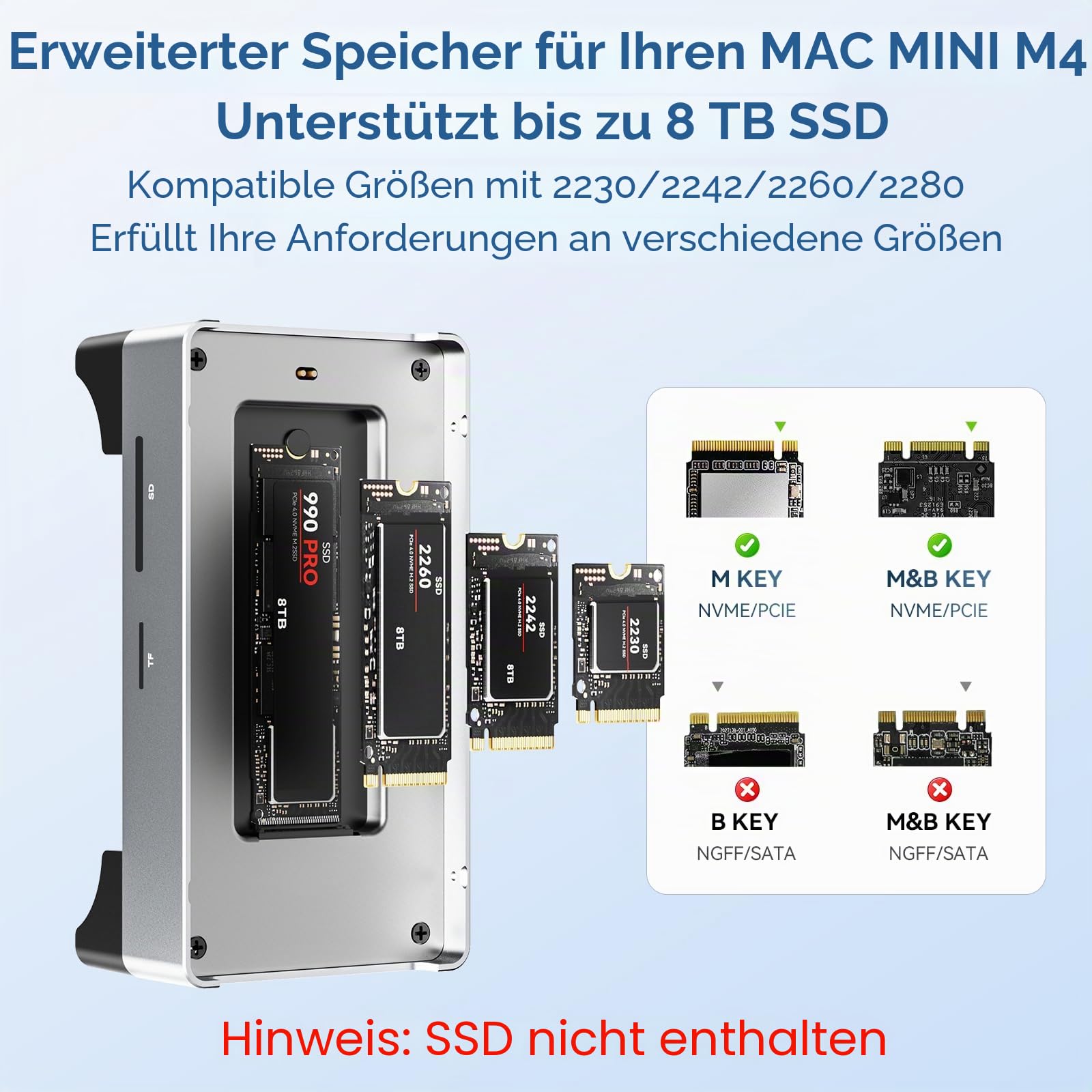 ANYOYO Mac mini M4 Dock & Ständer, 9-in-1 Aluminium 10 Gbit/s M.2 NVMe SSD-Gehäuse mit 4K@60Hz HDMI,10Gbps USB 3.1 Hub, SD/TF 3.0 Kartenleser, USB 2.0 Docking Station