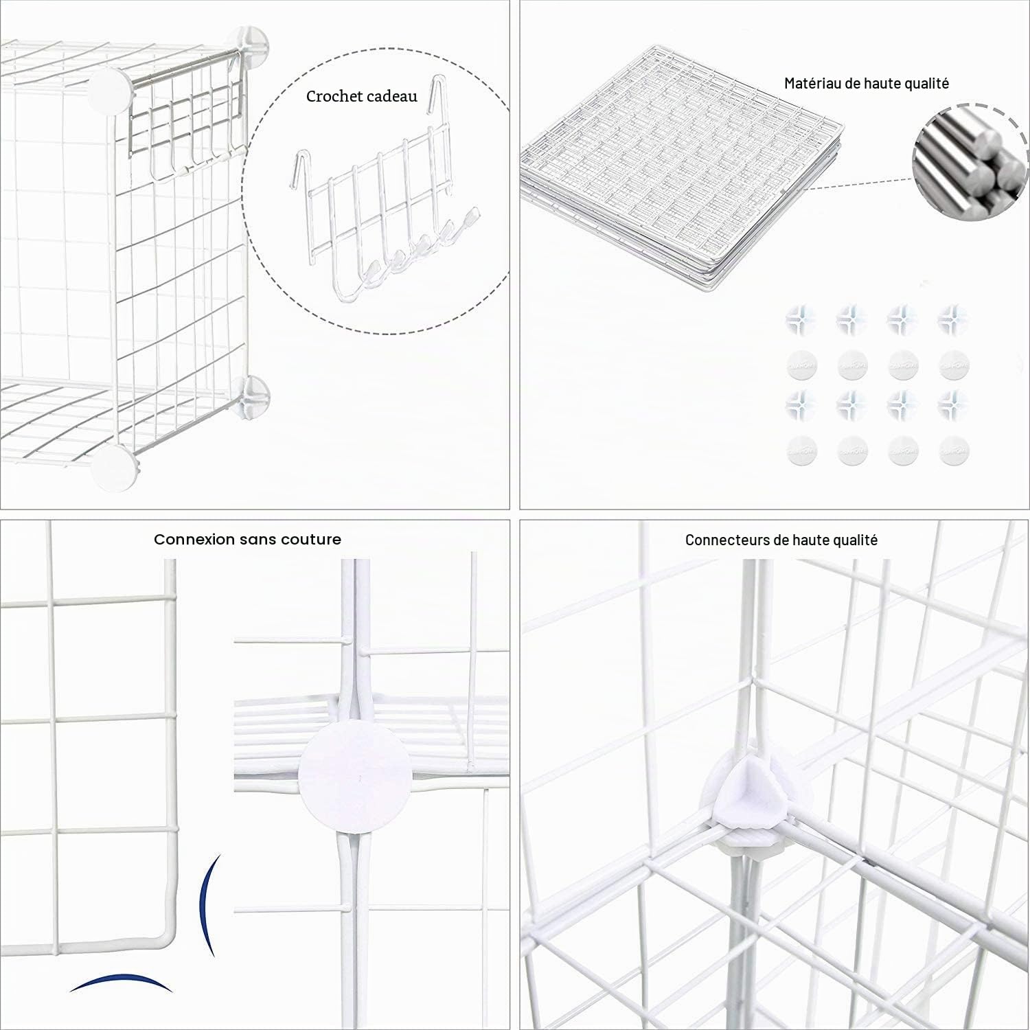 C&AHOME Cube de Rangement en Fil métallique, Organiseur à 8 Cubes, grilles en C en métal, bacs de Rangement, étagères modulaires, Placard de Bricolage, Le Bureau, 24,8" L x 12,4" l x 48,4" H, Blanc