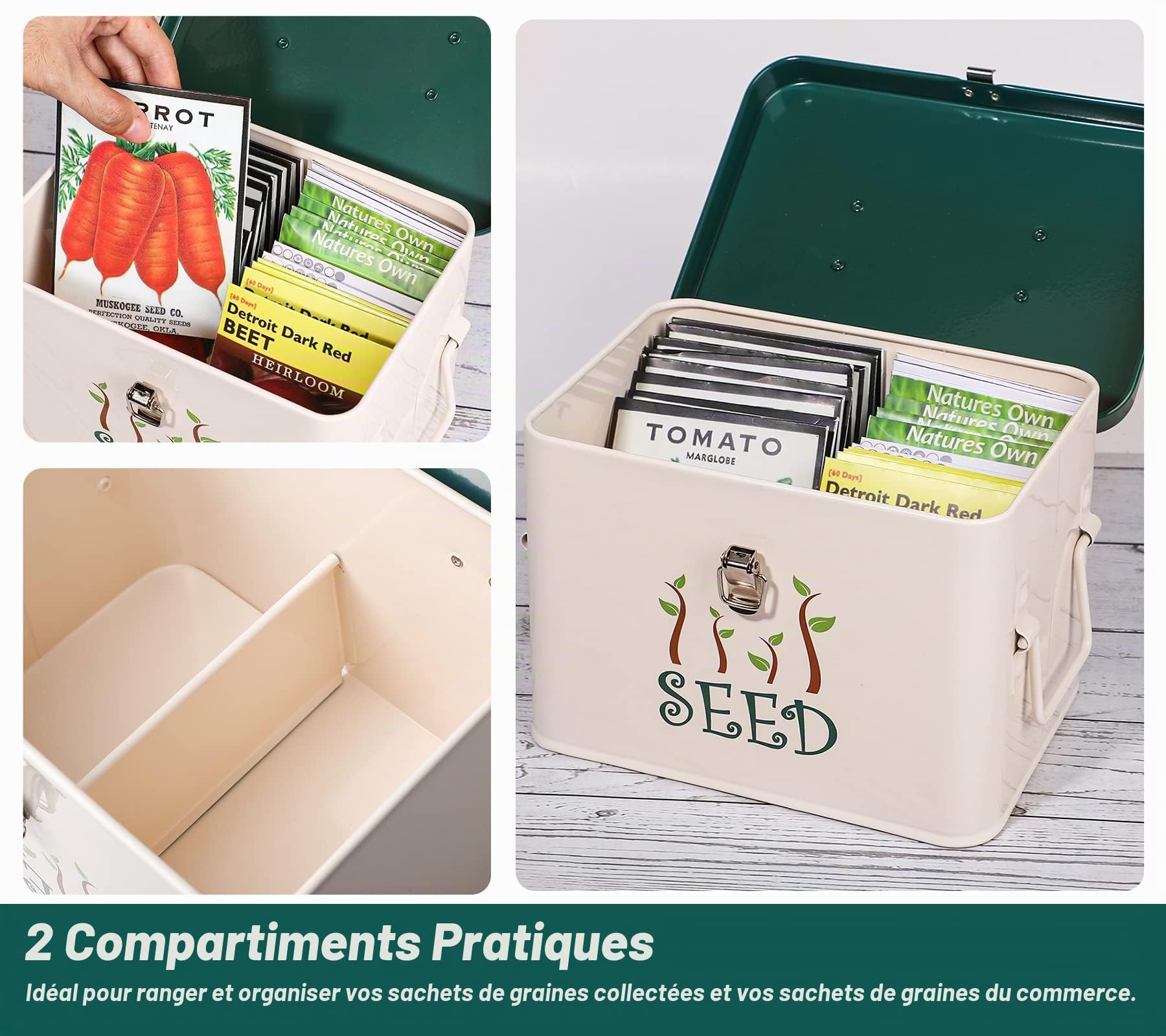 webake Boîte de rangement pour semences avec couvercle - 22,5 x 17 x 15,5 cm