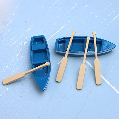Miniatura 6 de Framendino, 2 juegos de mini bote de remos mini bote de madera con remos para accesorios de jardín de hadas