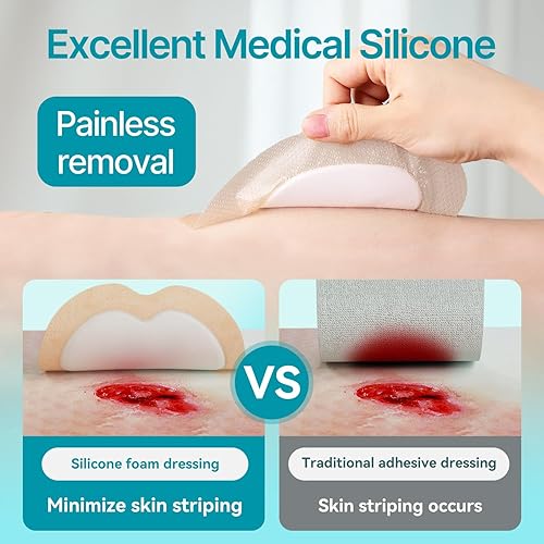 Miniatura 34 de Dimora Vendaje grande ultra suave para heridas, vendaje de espuma adhesiva de silicona con bordes, 7 x 7 pulgadas (almohadilla de 5 x 5 pulgadas)