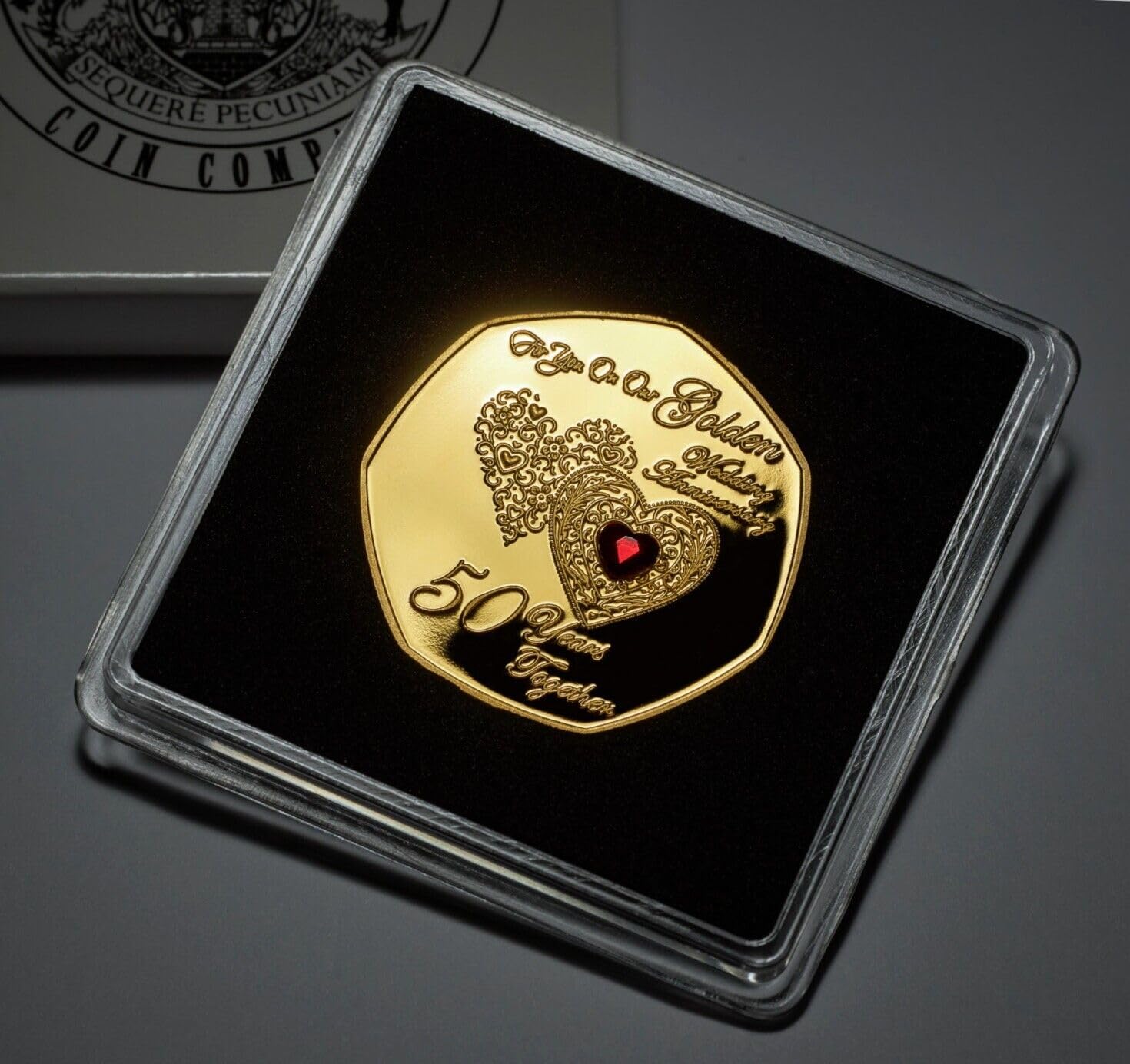 The Commemorative Coin Company ON OUR 50th GOLDEN WEDDING ANNIVERSARY Commemorative in Gift Case. Gemstone. Gift/Present/Husband/Wife. Fifty 50 Years Together