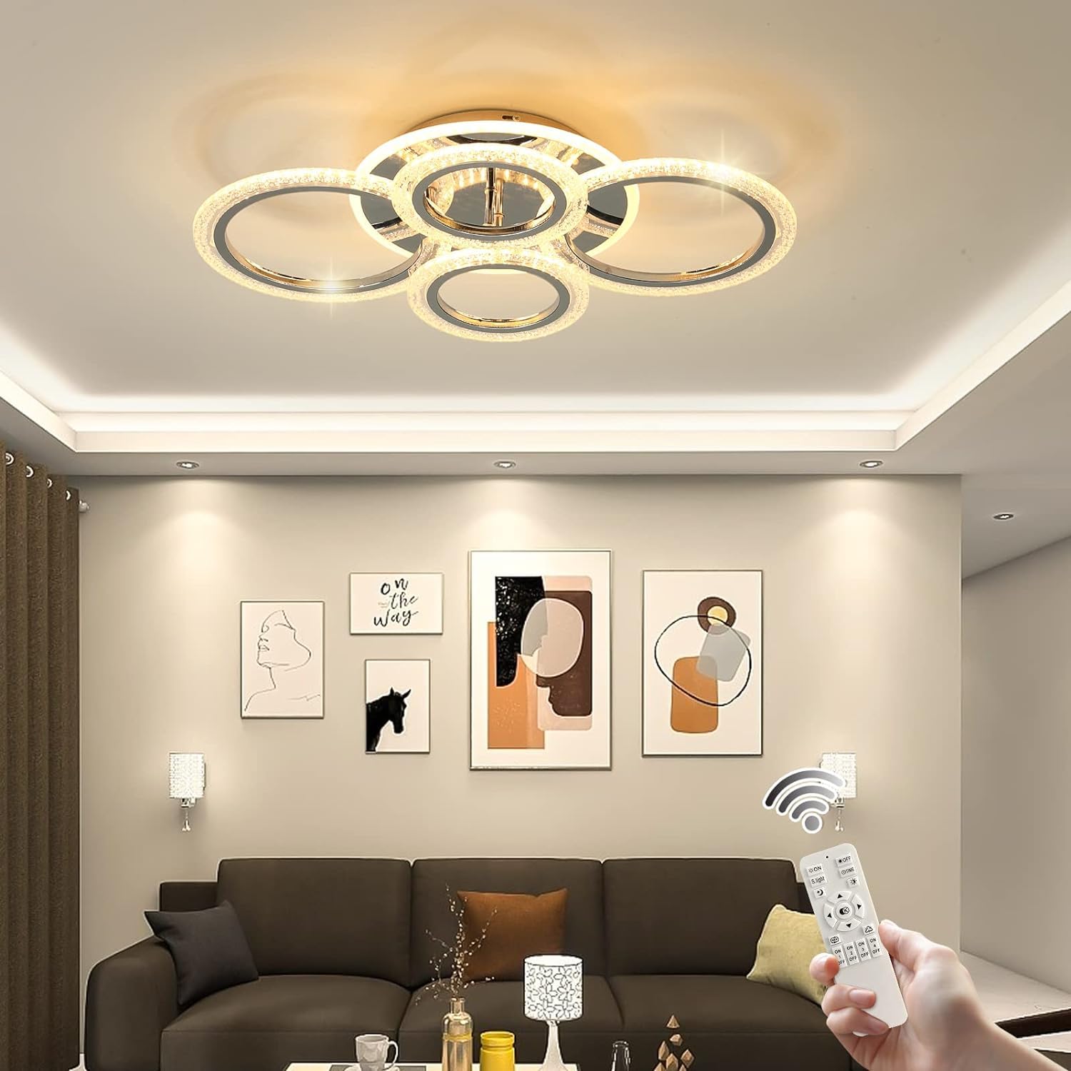 Plafonnier LED Dimmable 72W Lustre Salon Forme Fleur - 8
