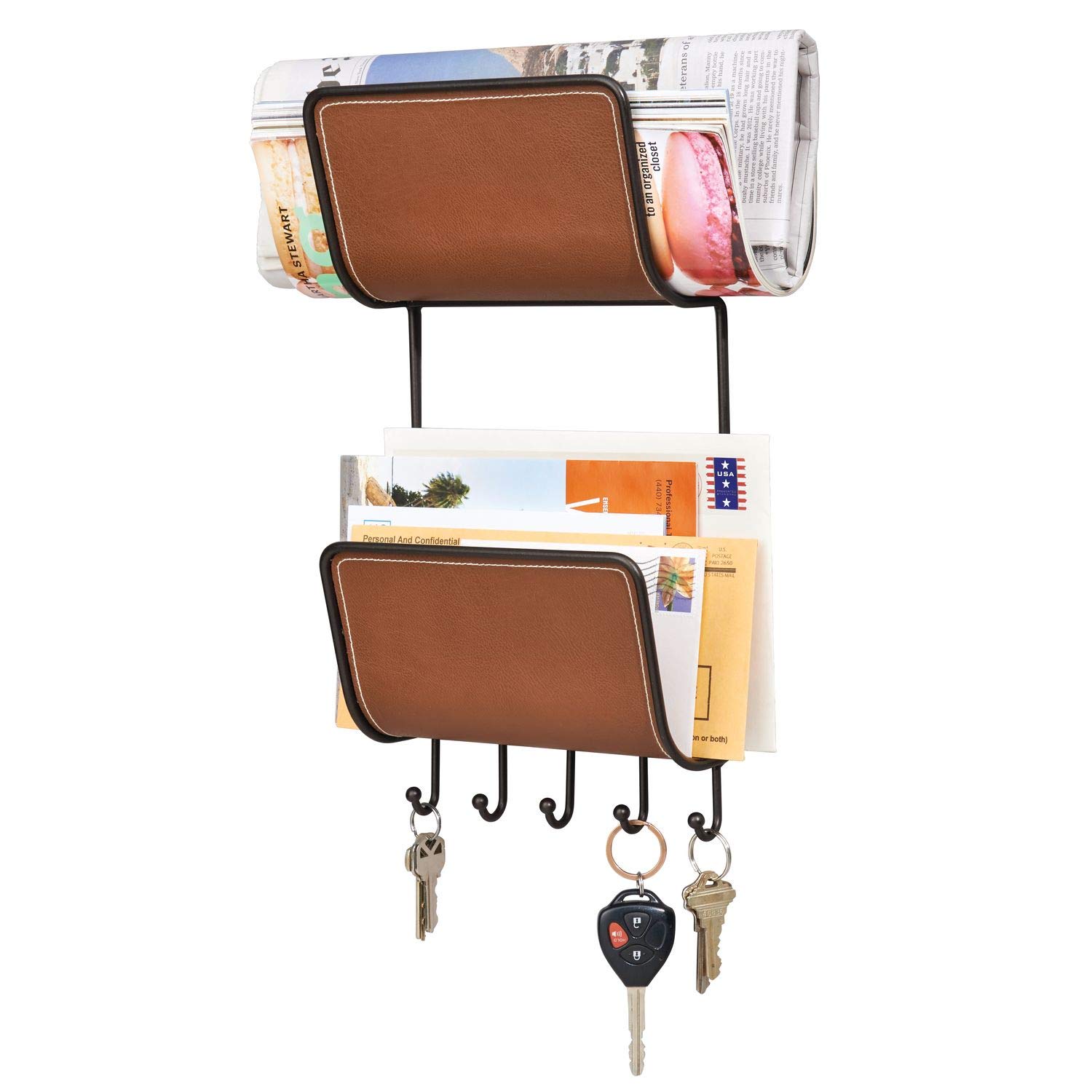 InterDesign Mektupluk,Anahtarlık,Askılık 2 Katlı Deri Kaplama