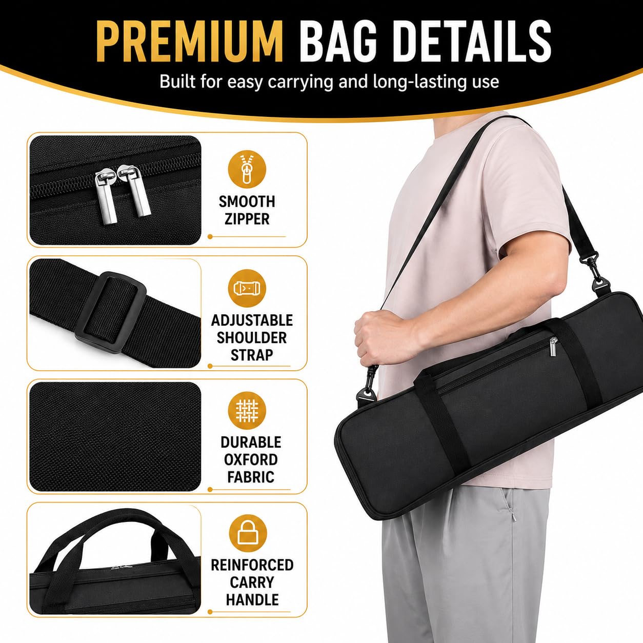 LEAP Sac d'échecs uniquement pour jeux d'échecs, sac de transport pratique avec quatre parties de rangement pour échiquier enroulable, pièces d'échecs, horloge d'échecs, en remplacement des jeux