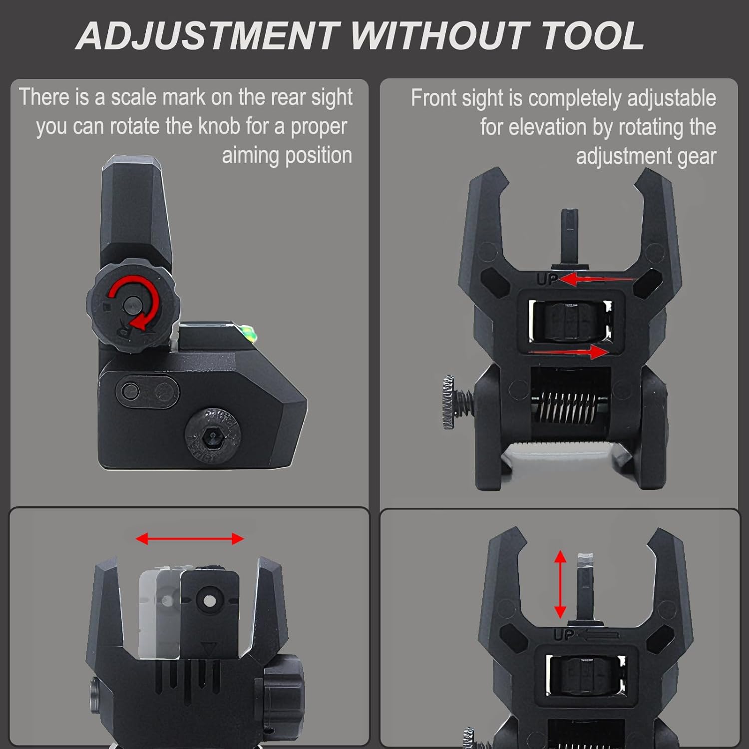 Fiber Optic Sights Flip Up Front and Rear Backup Sights with Green Red Fiber Optics Polymer Fiber Sight Black