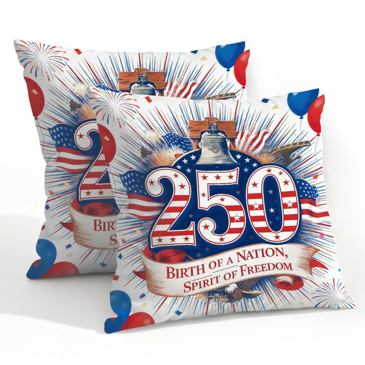 Outdoor Pillow Covers Waterproof Pillowcases 22x22in Set of 2 American 250th Celebrations Decorative Throw Cushion Case for Couch Sofa Garden Patio Furniture