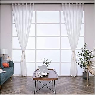 Gualiy Thin Curtains, Solid Color Living Room Curtains and Drapes 52 x 84 inch White Window Drapes and Curtains for Living Room