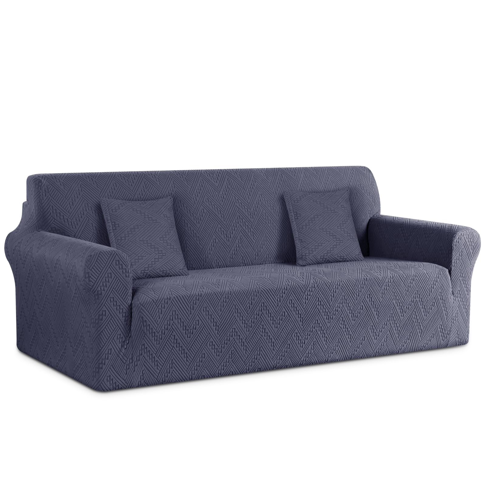 Ruaozz Stretch Sofa Cover 1 Piece Couch Covers for 3 Cushion Couch Non Slip Universal Sofa Slipcover Washable Soft Jacquard Furniture Protector with 2 pcs Throw Pillow Covers (3 Seater, Grey)