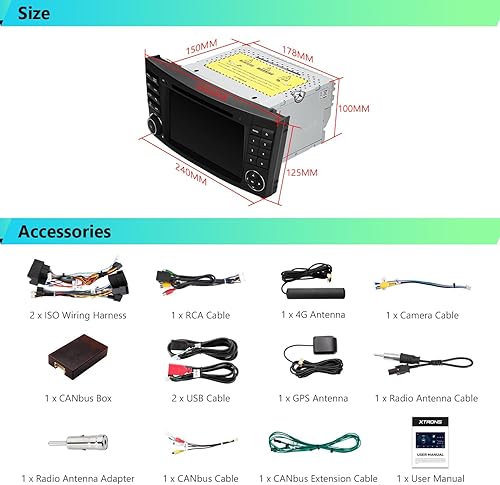 Miniatura 9 de XTRONS Estéreo de coche para Mercedes Benz W211 W219, Android 12 Octa Core 4GB+64GB Radio de coche reproductor de DVD, 7 pulgadas IPS pantalla