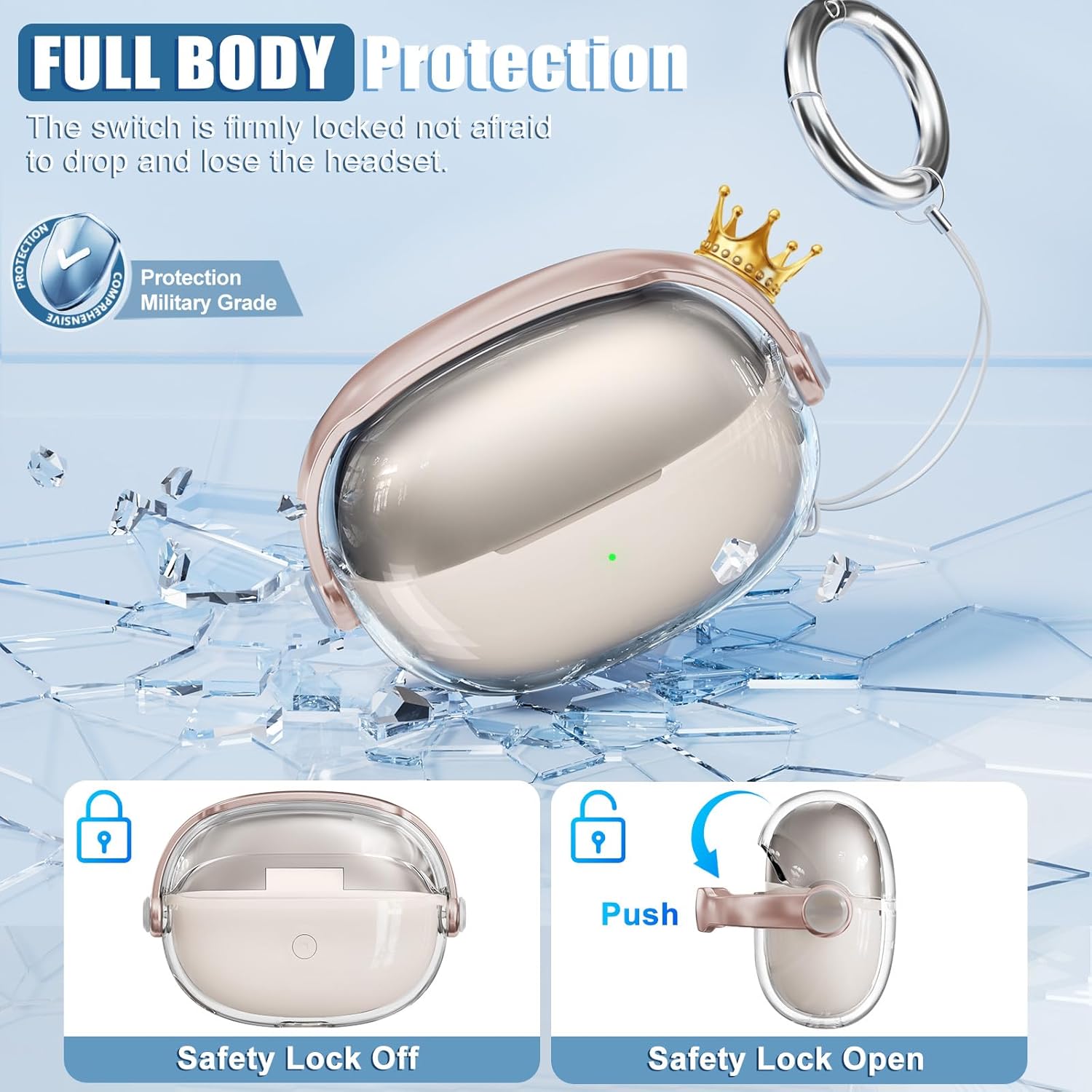 for SHOKZ OpenDots ONE Case,Safety Lock Cases for SHOKZ OpenDots One's with Cleaner Kit, Men for Women with Keychain (Rose Gold) - Image 4