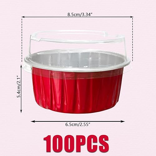 Miniatura 2 de 100 vasos de aluminio con tapas, moldes desechables de 5 onzas para hornear, moldes para magdalenas, mini moldes de aluminio para cupcakes para