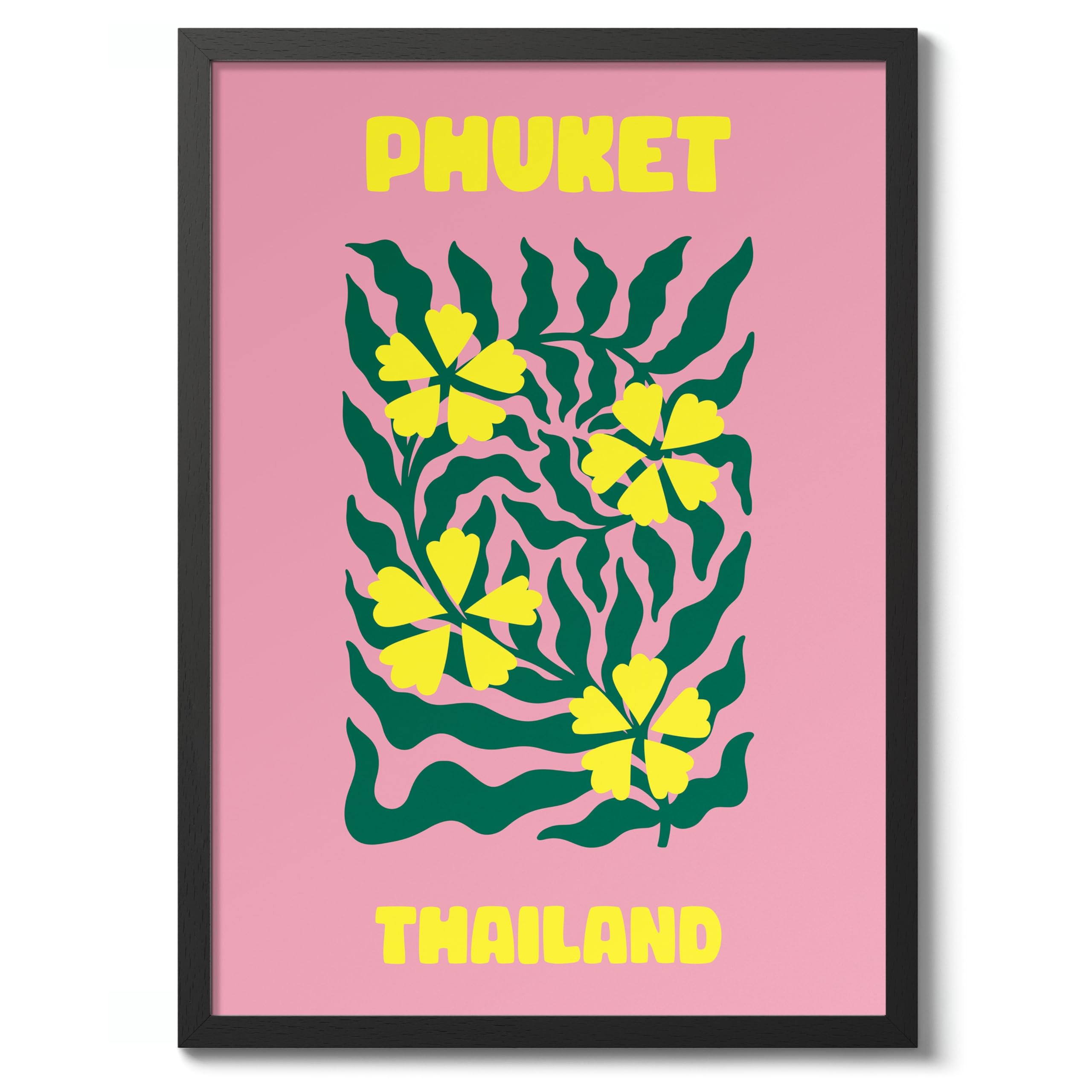 Phuket Travel Poster, Colourful Abstract Preppy Minimalist Room Decor Wall Art Print, Archival Matte, A4 (Black Frame) - 29.7x21cm