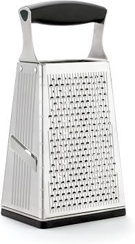 Cuisipro Stainless Steel Cheese Grater with Handle, 4 Sided Box Grater for Kitchen, Ginger Grater Dishwasher Safe, Fruit and Vegetables Slicer, Cheese Shredder for Potato, Chocolate, Parmesan, Ginger
