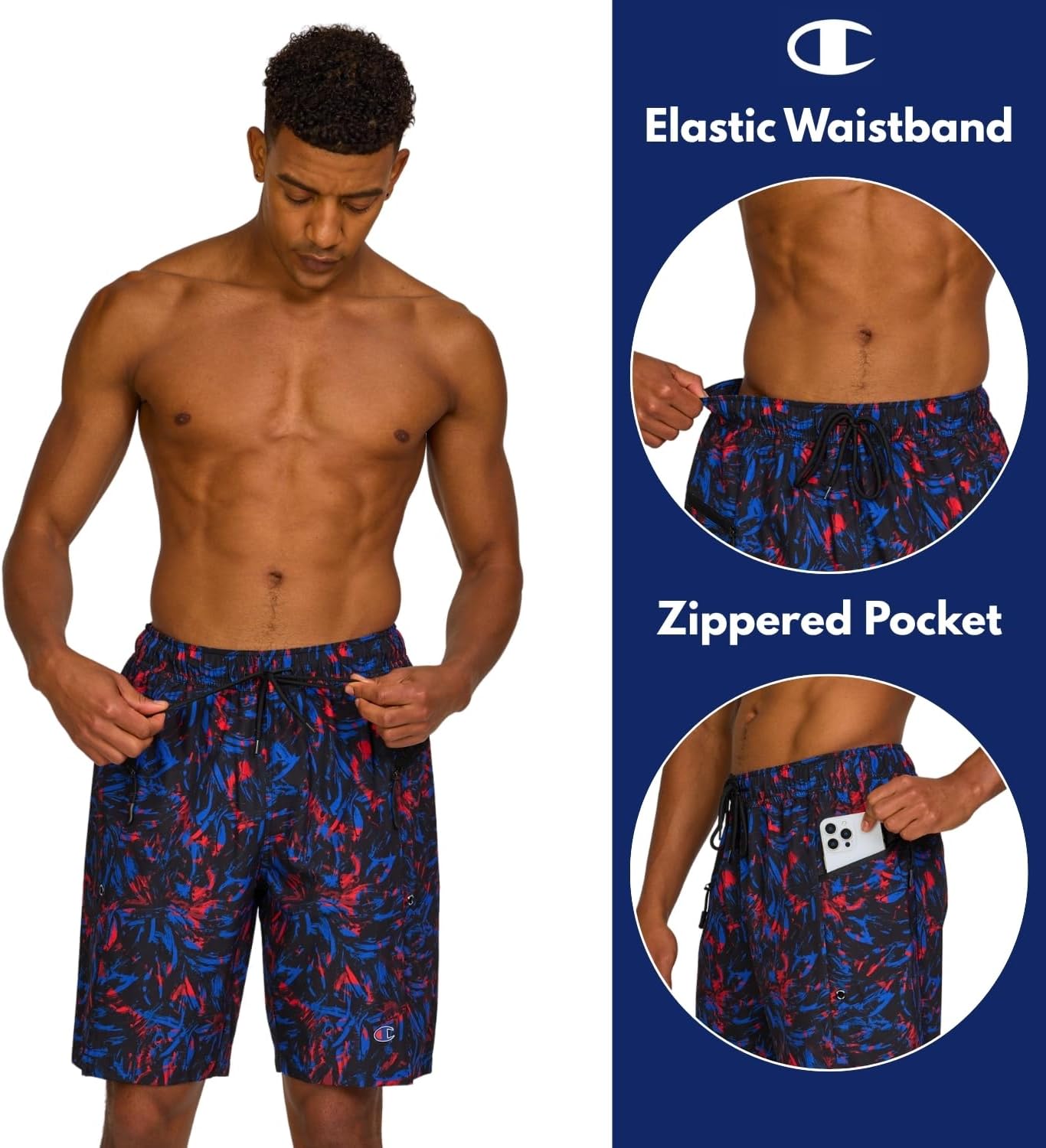 Champion Mens Swim Trunks with Mesh Liner - 9” Inseam Quick Drying Mens Bathing Suit, Board Shorts for Swimming, Beach