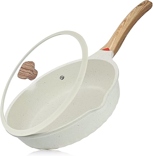 Vinchef Sartén antiadherente con tapa, sartén profunda con mango fresco, 12 pulgadas5.5 cuartos de galón, tecnología de revestimiento de cerámica